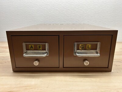 Vtg Unbranded Metal Industrial Two Drawer Index Card File Cabinet