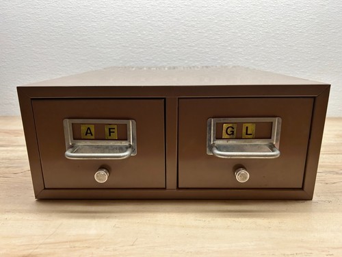 Vtg Unbranded Metal Industrial Two Drawer Index Card File Cabinet
