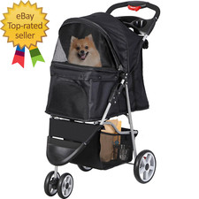 Foldable Pet Stroller for Cats and Dogs 3 Wheels Carrier Strolling Cart with Wea