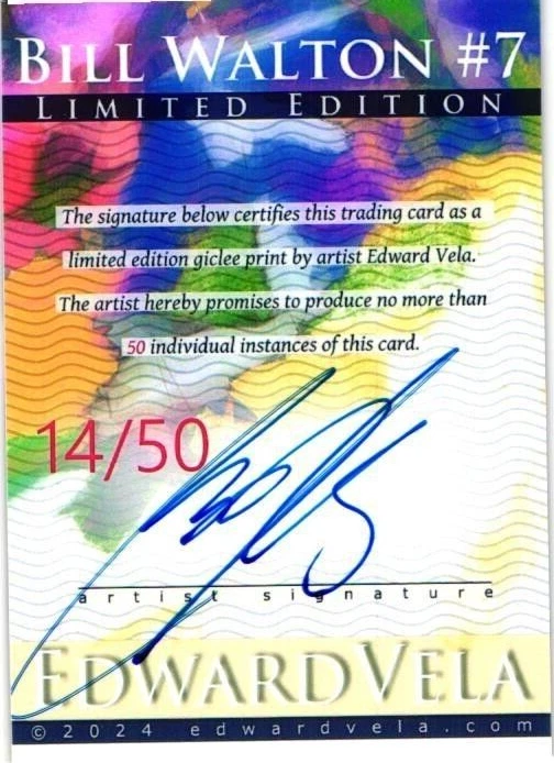 Tarjeta coleccionable, Bill Walton, Portland Trail Blazers, artista Vela firmado, 14/50 #7 Foto 2 de 4