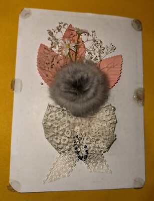 Rare Vintage genuine Chinchilla Fur Flower Hat Pin Corsage new old stock B3
