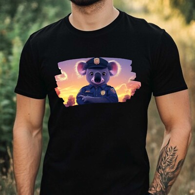 T-Shirt Herren Koala als Polizist Motiv Baumwolle Größe XS bis 5XL