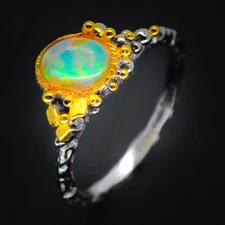 Gift Women Thai Handmade jewelry Natural Opal 925 Sterling Silver Ring  / RVS09