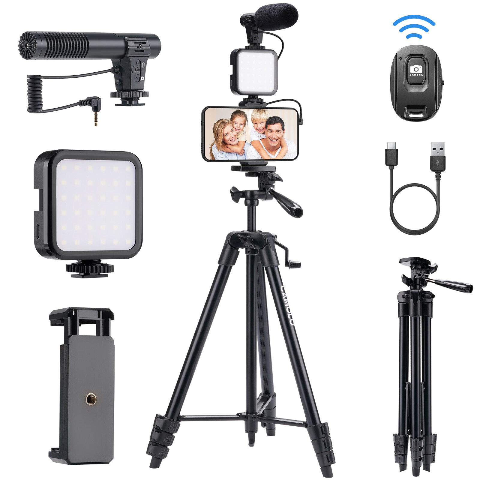 CAMOLO Vlogging Kit Smartphone Vlog Kit with Tripod Microphone LED Light Holder