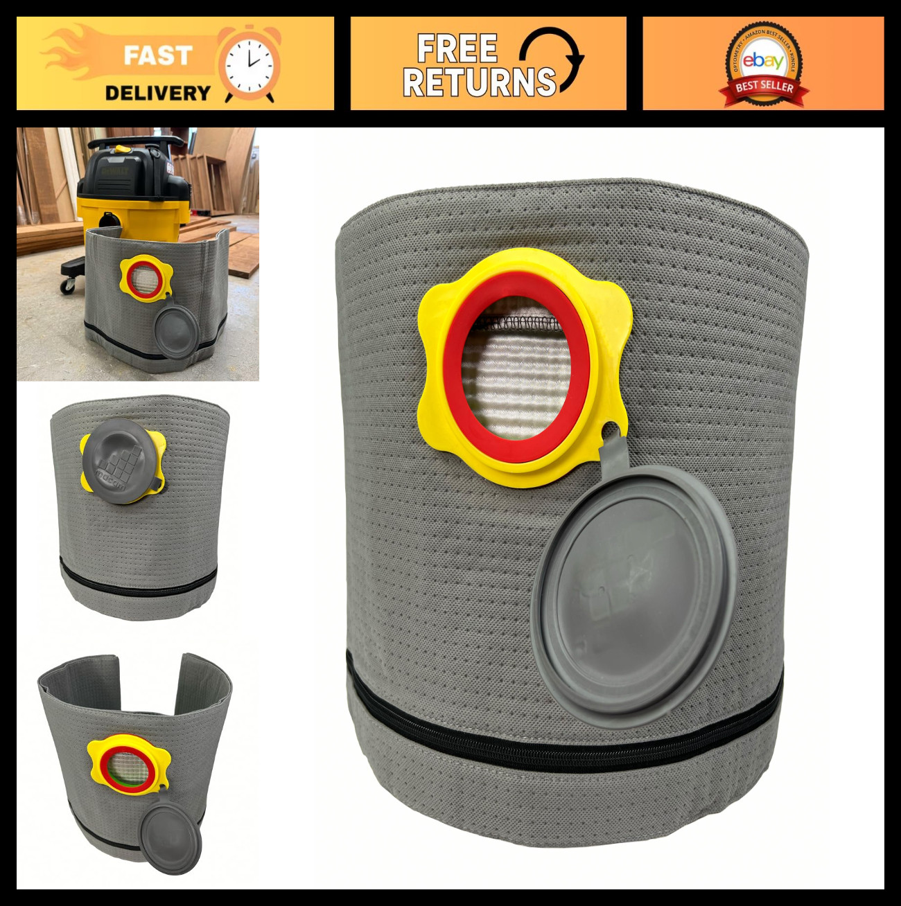 Reusable Dust Bag for Shop Vacs - Fits Dewalt & Vacmaster, 4