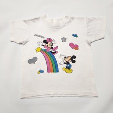 Vintage 80s Disney Mickey Minnie Mouse Rainbow Kids T-Shirt Single Stitch White