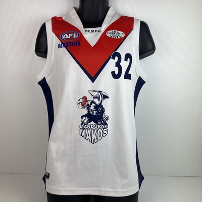 Mandurah Makos FC AFL Masters Player Issued Guernsey Mens M White/Blue 52/72