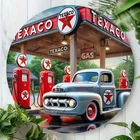 Vintage Texaco Gas Station & Truck Round Tin Metal Signs Home Décor 8x8 Inch, Re