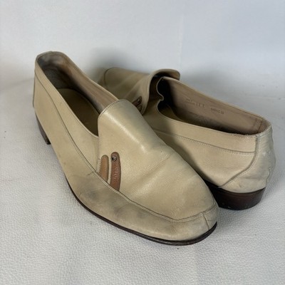 Vtg Siesta Bally Switzerland Sporty Beige Leather Slip-On Loafers Size 11E