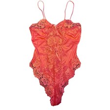 Alana Gale Intimates Womens Pink Vintage Satin Lace Teddy Bodysuit, Size Small
