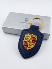 Porsche Leather Crest Key Ring Fob Chain Navy...