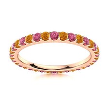 Full Eternity Round Citrine  Pink Topaz 925 Sterling Silver Rose Plated Ring