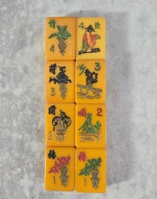Vintage Chinese Mah Jongg Set 8 Butterscotch Flower Tiles Bakelite Catalin