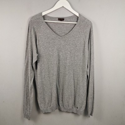 Mulberry Herren grau 100% Baumwolle leichter V-Ausschnitt Pullover Sweater - Gr. XL