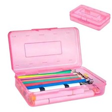 Pencil Box, Large Capacity Clear Plastic Pencil Case with Snap-tight Lid, Pink