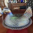 Incredible Indiana Blue Carnival Glass Hen on Nest-Amazing Color Vintage 7” MCM