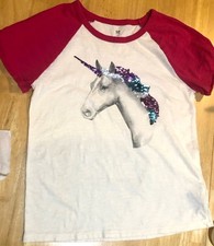 Gap Kids Girls Size XXL Unicorn Flip Sequin Graphic T-Shirt Raglan Cream