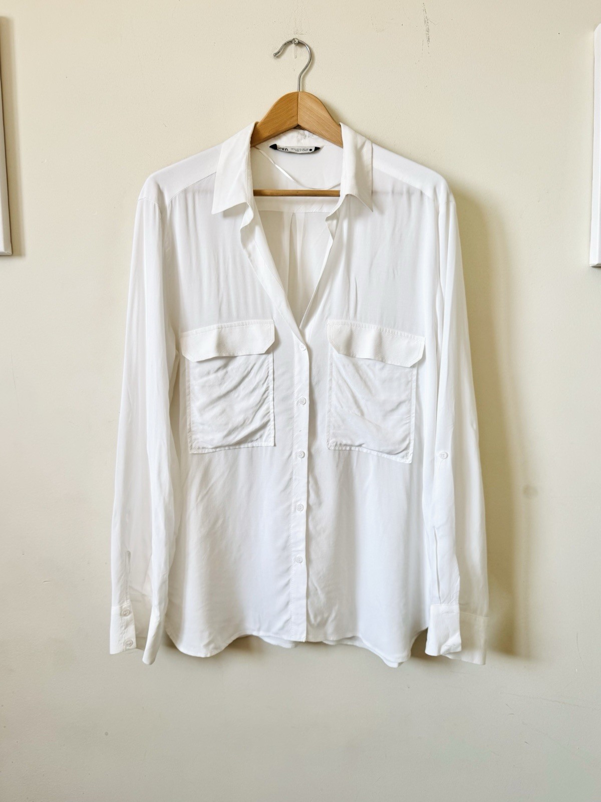 Zara Women's Long Sleeve Button-Up Shirt White Size XL
