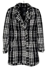 G By Giuliana Bouclé Tweed Chanel Black & White Plaid Blazer Parisian Preppy 3x