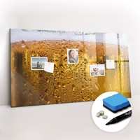 Glas Magnettafel Beschreibbar Mit Marker Schwamm Magneten Bierkrug 120X60 Cm