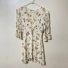 Reformation Laurelei Rose Floral V Neck Mini Dress Size 2 Tiered Ruffle Sleeve