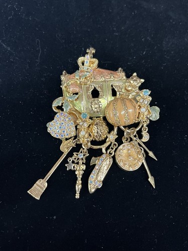 Kirks Folly Cinderella Carriage Brooch Crystal Rhinestone Gold Tone