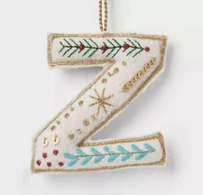Wondershop Embroidered Fabric Monogram Letter “Z” Christmas Ornament - NEW