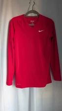 Nike Pro Combat Dri-Fit Red Long Sleeve Shirt Women's V-Neck Size Medium