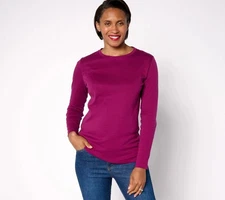 Isaac Mizrahi Live! Pima Cotton Crew Neck Knit Top Plum Wine 2X New
