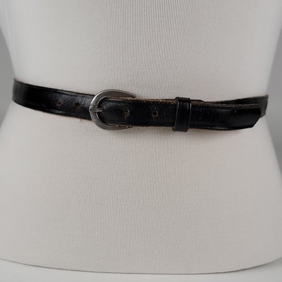  Vintage Black Leather Belt Made In Italy Slim Minimalist Waist Strap Size 32