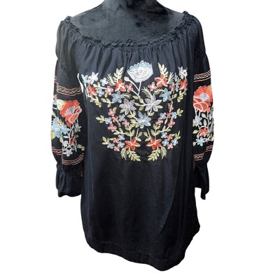 Free People Fleur Du Jour Mini Dress Floral Embroidered Pockets Boho Hippie Sz S