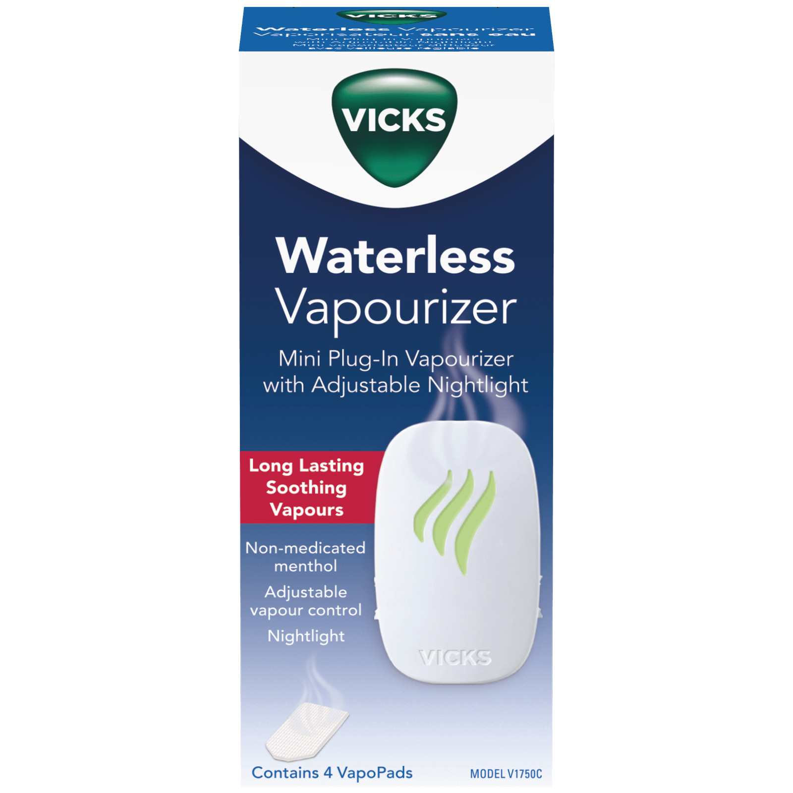Vicks Plug-in Waterless Vaporizer with Nightlight, 100 sq ft, V1750