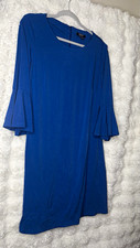 Chaps Blue Shift Knee Dress Round Neck 3/4 Bell Sleeve Back Zip Size 14