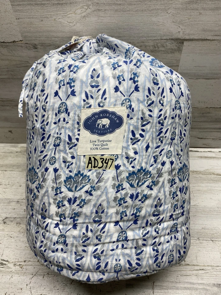 John Robshaw Lina Turquoise Twin Quilt Cotton White / Blue New - Image 2 of 4