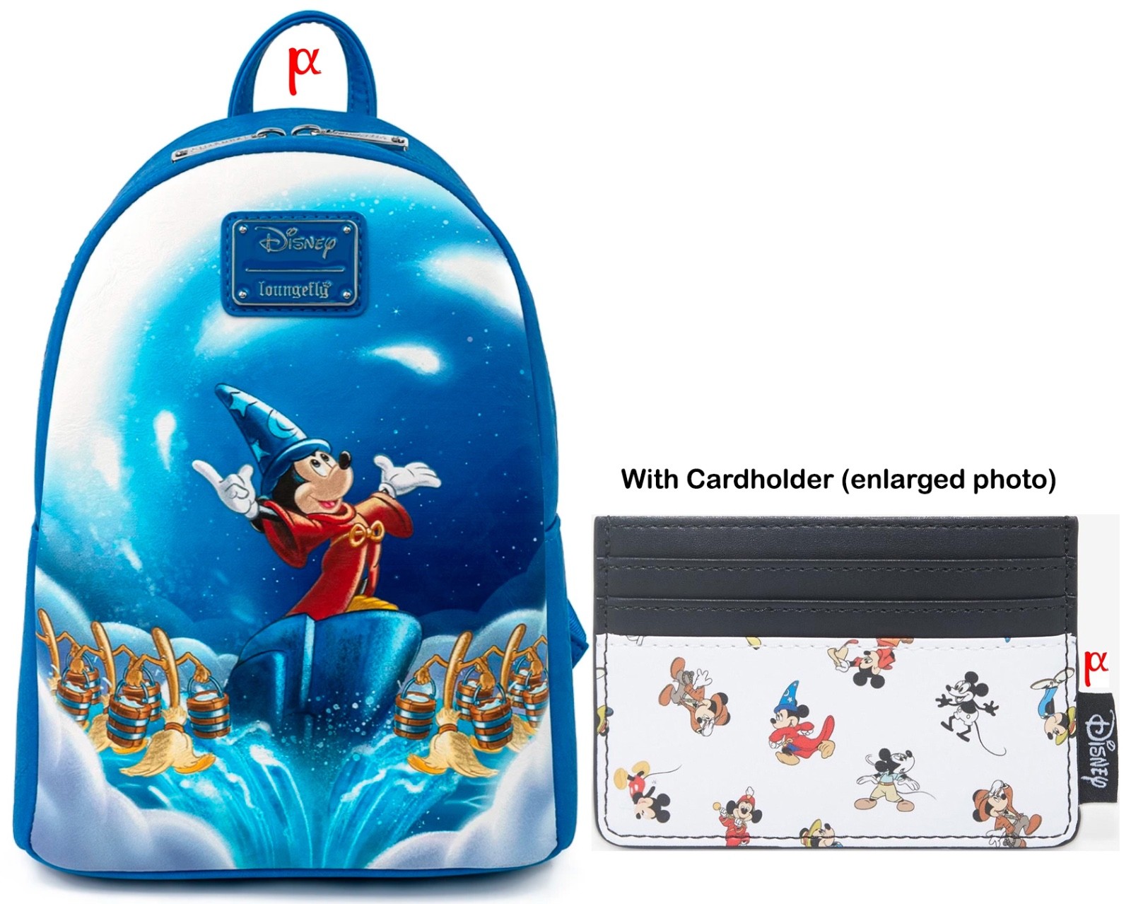 Mochila y trajes Loungefly Disney Fantasia Mickey Mouse exclusivo tarjetero