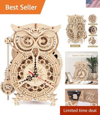 3D Wooden Puzzles for Adults Owl Clock - Mechanical Model Building Kit DIY Ho...