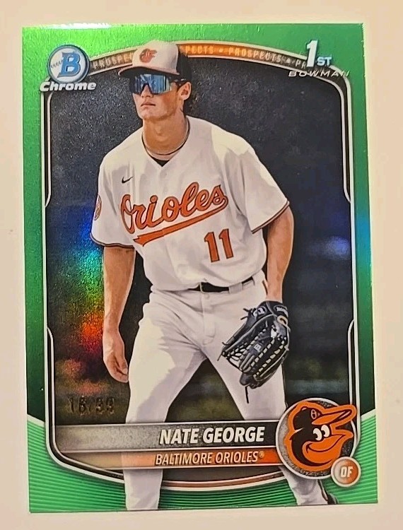2025 Bowman Chrome Nate George 1st Bowman Green Refractor #16/99 BCP-184 Orioles