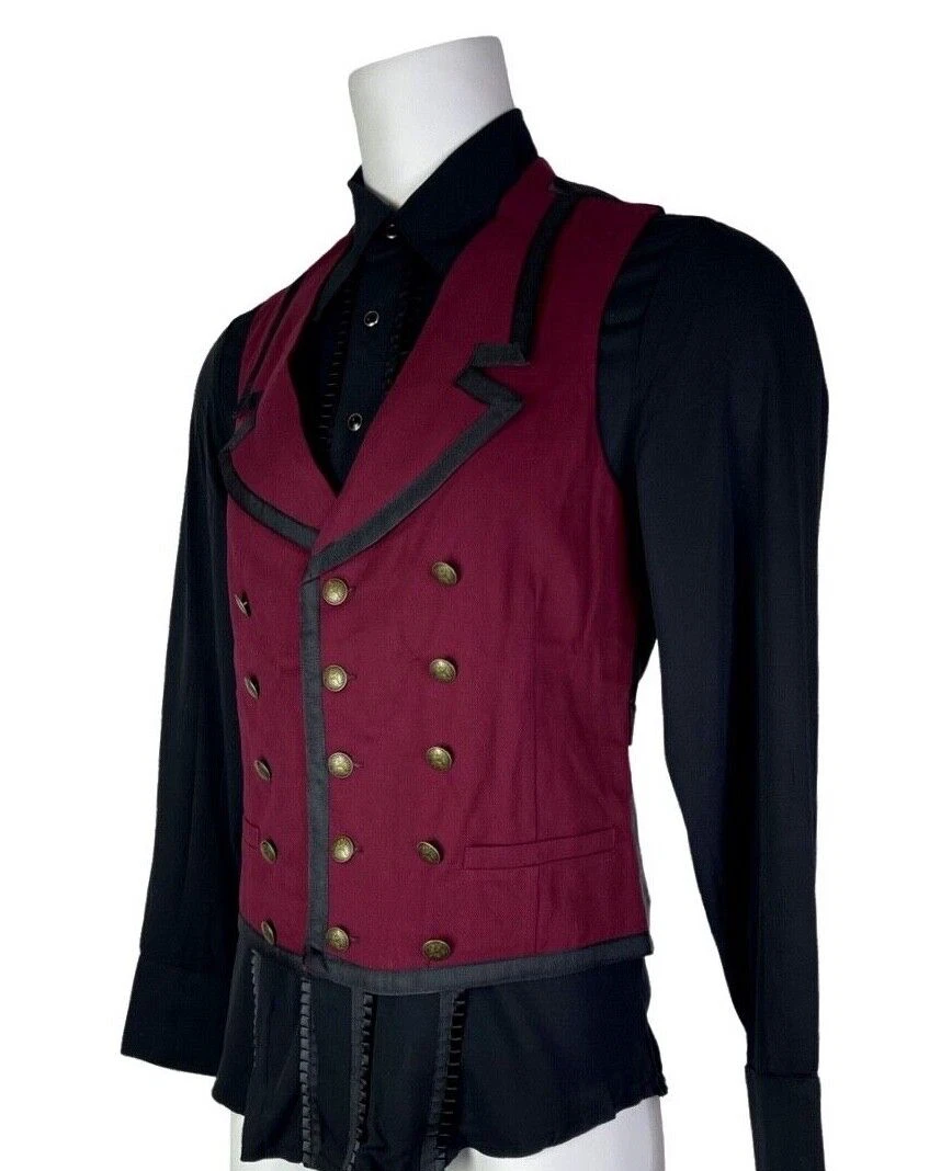 SHRINE GOTHIC COMMODORE BURGUNDY RETRO VAMPIRE VICTORIAN PIRAT STEAMPUNK VEST - product detail image 2