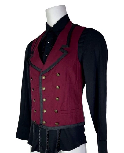 SHRINE GOTHIC COMMODORE BURGUNDY RETRO VAMPIRE VICTORIAN PIRAT STEAMPUNK VEST image 2