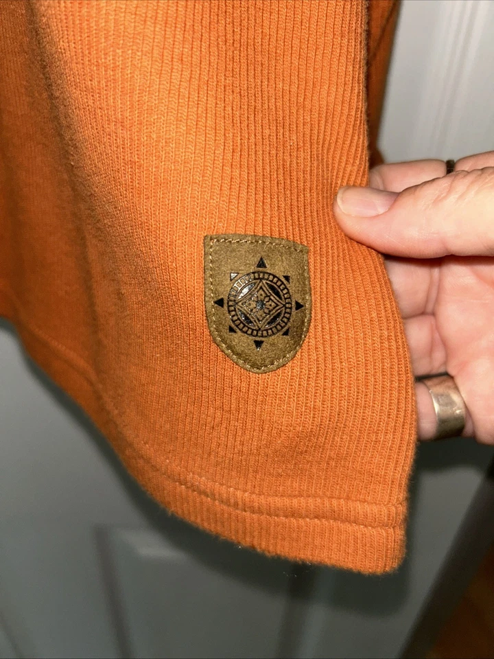 Suéter suéter con capucha tallado con volantes para mujer XL cuello en V naranja quemado 100 % algodón logotipo Foto 3 de 4