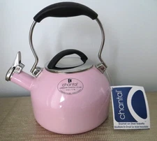 Chantal PINK Pastel Tea Kettle Enamel on Steel Whistling Stove Top NEW/tag
