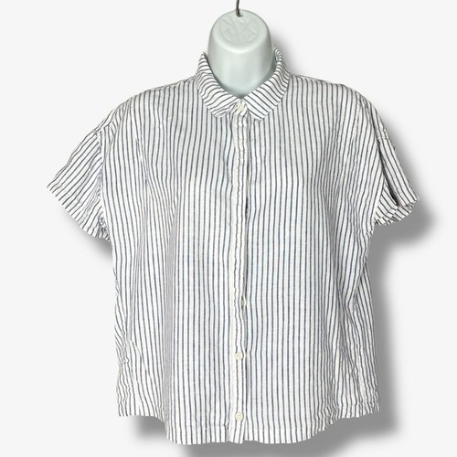 Silence + Noise Top Striped Linen Rayon ALTERED Relaxed Fit Size Large Women