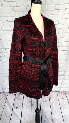 NEW Narciso Rodriguez Design Nation Rose Combo Open Front Belted Cardigan Large - Picture 8 of 22