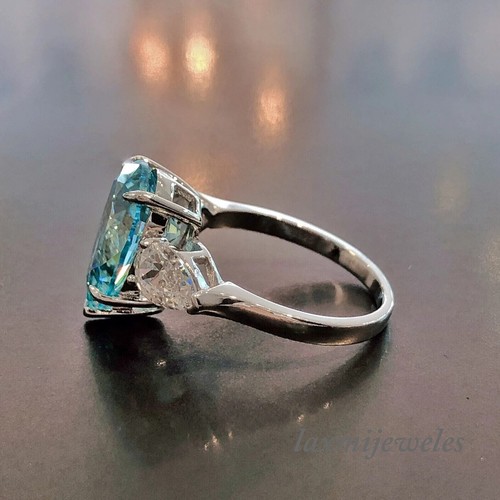 3-Stone 4.25CT Pear Genuine Aquamarine Engagement Wedding Ring 14K White Gold FN - Picture 4 of 7