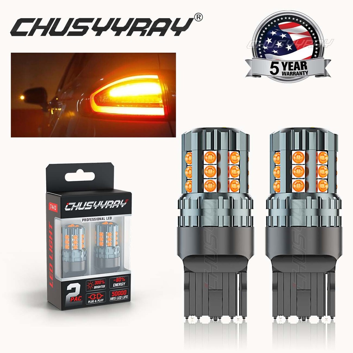 2x 7443 7440 LED Turn Signal Light Bulb Amber For 2014-2020