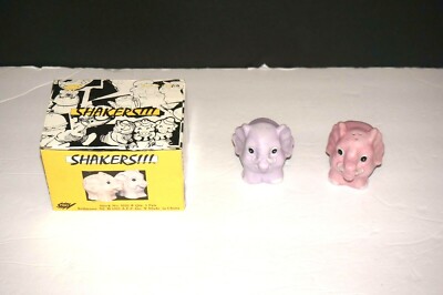 Shakers Pink & Purple Elephants Vintage Hand Painted Salt & Pepper Shakers 