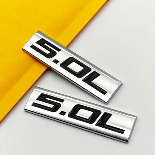 2x Chrome Silver & Black 5.0L Engine Metal Emblem V6 V8 Sport Badge SUV Sticker - Picture 5 of 5