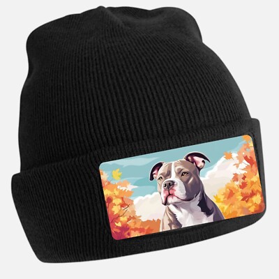 Black Cool Bully Dog Print Beanie Hat - Unisex Cap, Cotton