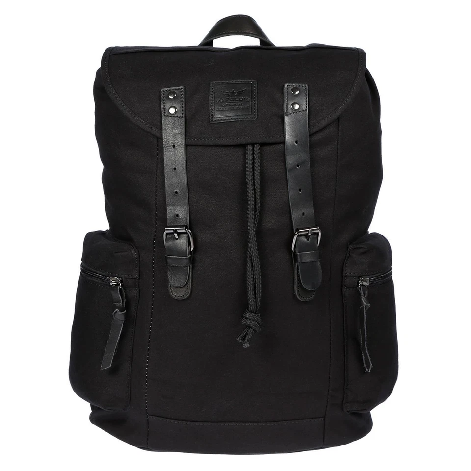 Herren Damen Rucksack Canvas Leder Laptop 17 Zoll Fach Uni Arbeit Schule Schwarz - Bild 2 von 4