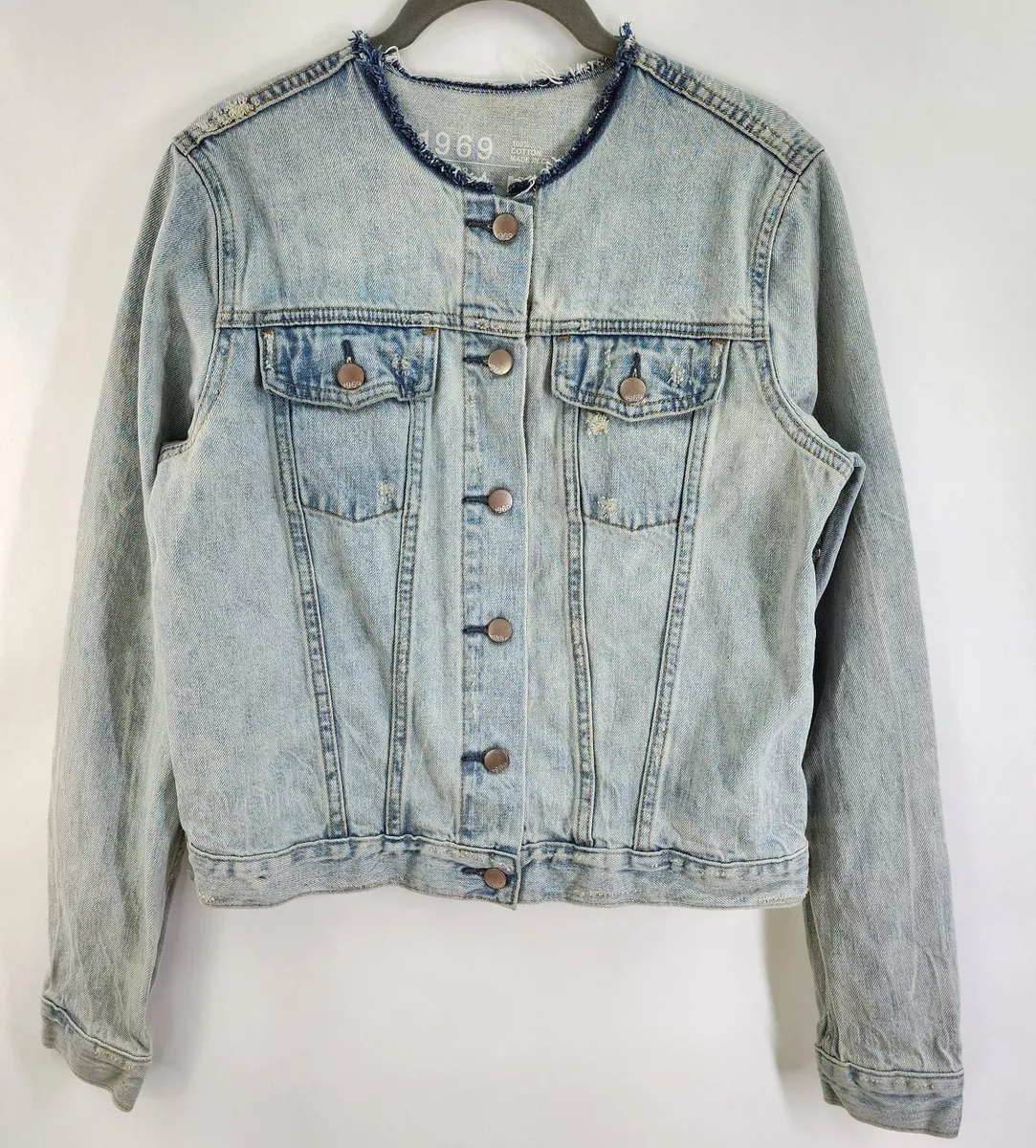 Gap Jean Jacket Womens M Distressed Top Sail Wash Collarless Denim